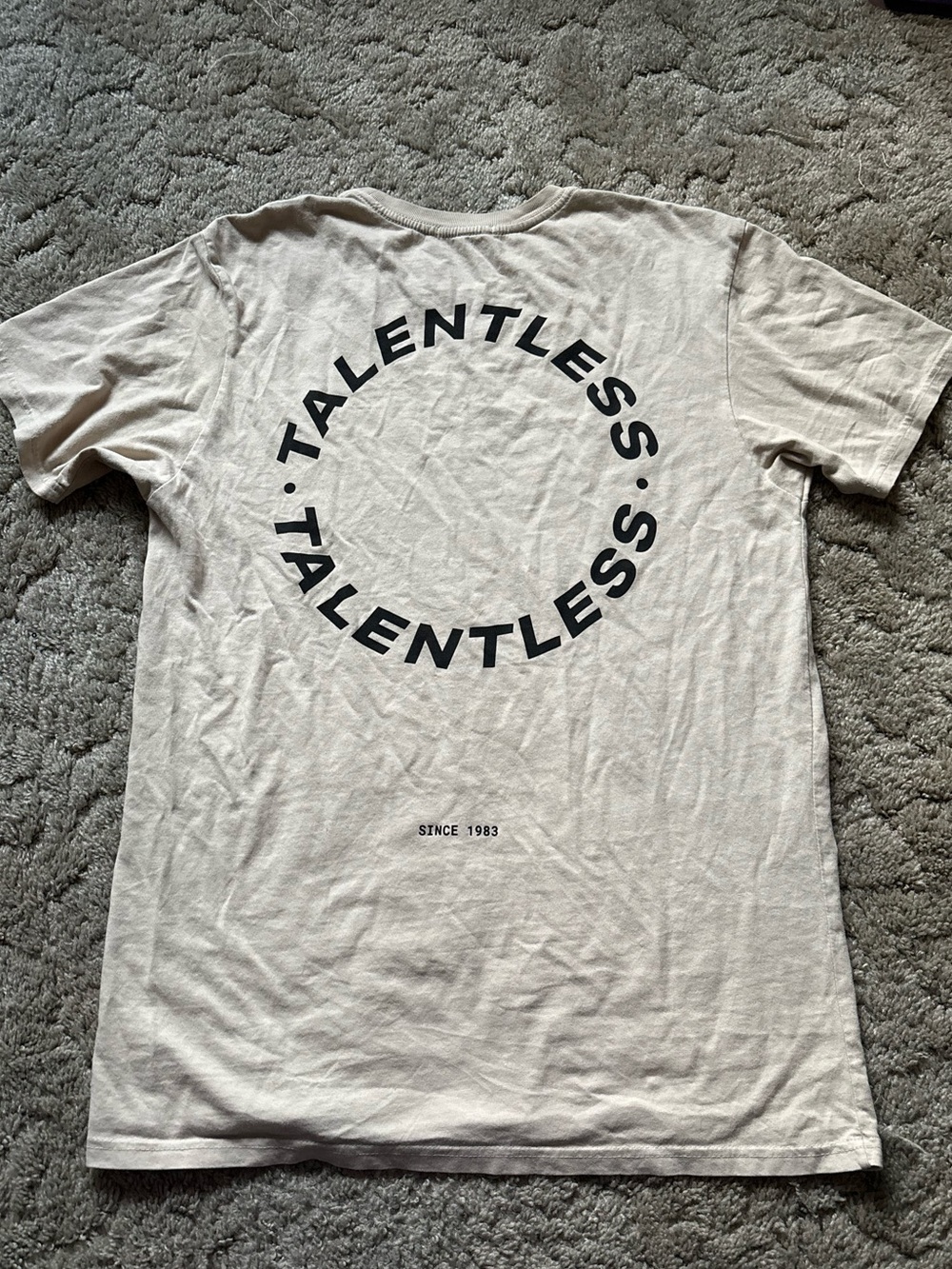 TALENTLESS Cream Short Sleeve Tee with Circular Logo